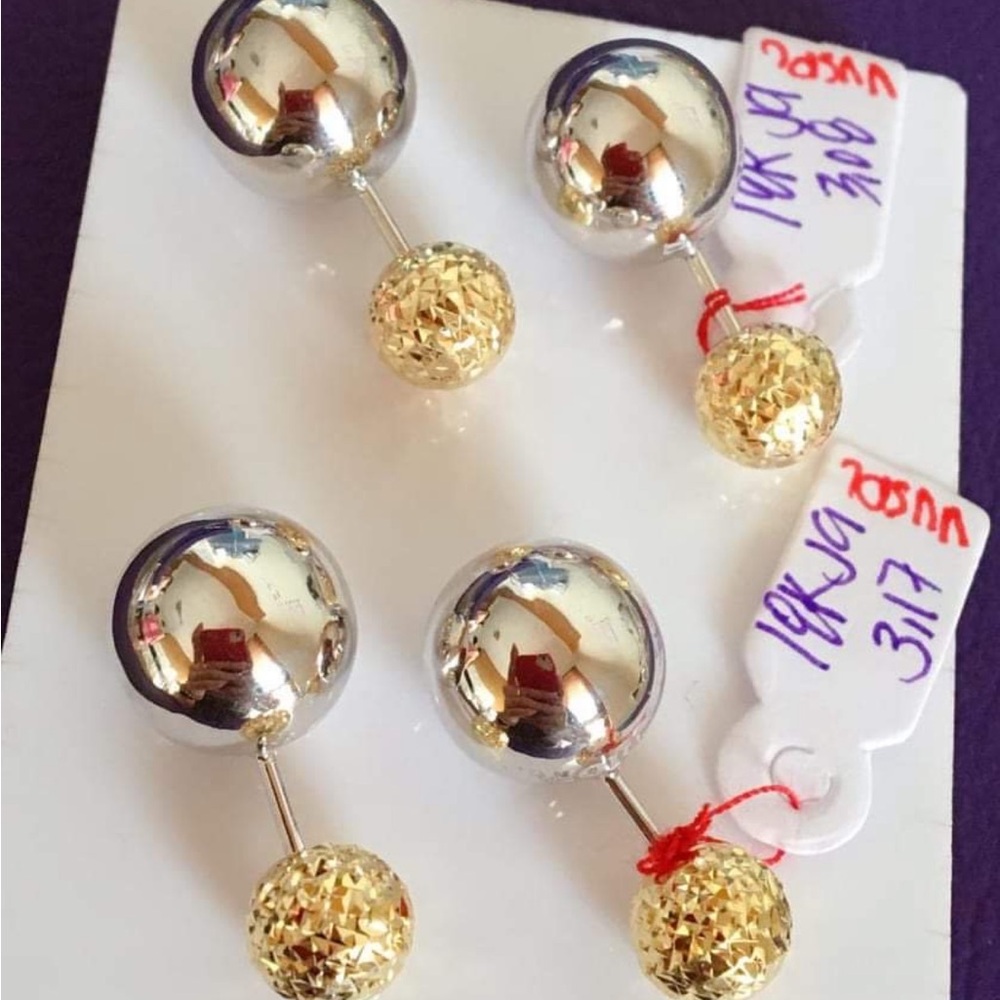 18karat REAL GOLD Double stud Elegant Silver and Gold Ball Earrings